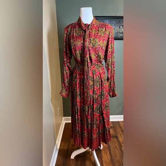 VTG Saks Fifth Avenue Evan Picone Red Paisley 80s Secretary Skirt Set READ - Picture 1 of 12